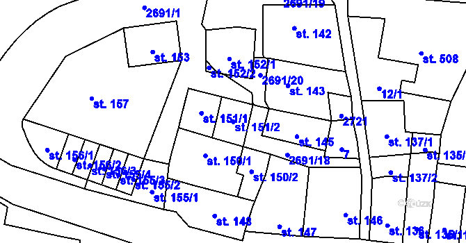Parcela st. 151/2 v KÚ Hoštka, Katastrální mapa
