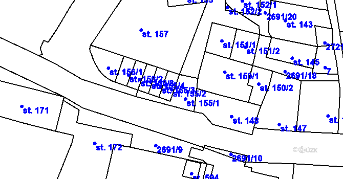 Parcela st. 155/2 v KÚ Hoštka, Katastrální mapa