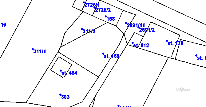 Parcela st. 169 v KÚ Hoštka, Katastrální mapa