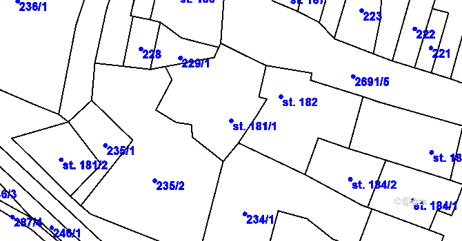 Parcela st. 181/1 v KÚ Hoštka, Katastrální mapa