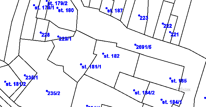 Parcela st. 182 v KÚ Hoštka, Katastrální mapa