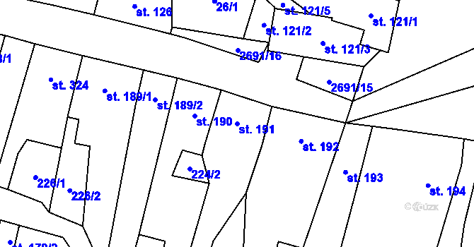 Parcela st. 191 v KÚ Hoštka, Katastrální mapa