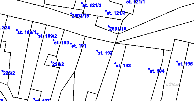 Parcela st. 192 v KÚ Hoštka, Katastrální mapa