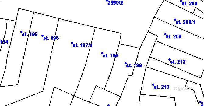 Parcela st. 198 v KÚ Hoštka, Katastrální mapa