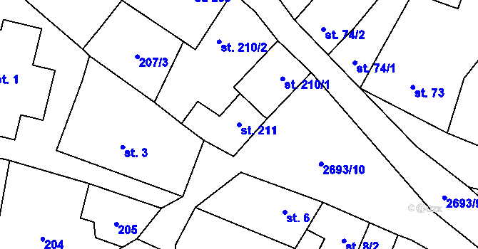 Parcela st. 211 v KÚ Hoštka, Katastrální mapa