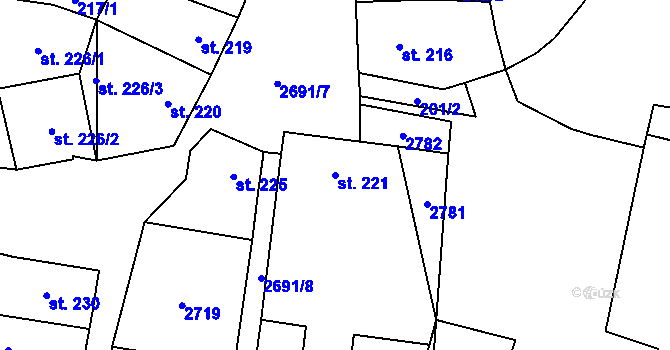 Parcela st. 221 v KÚ Hoštka, Katastrální mapa
