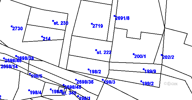 Parcela st. 222 v KÚ Hoštka, Katastrální mapa