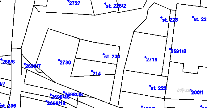 Parcela st. 230 v KÚ Hoštka, Katastrální mapa