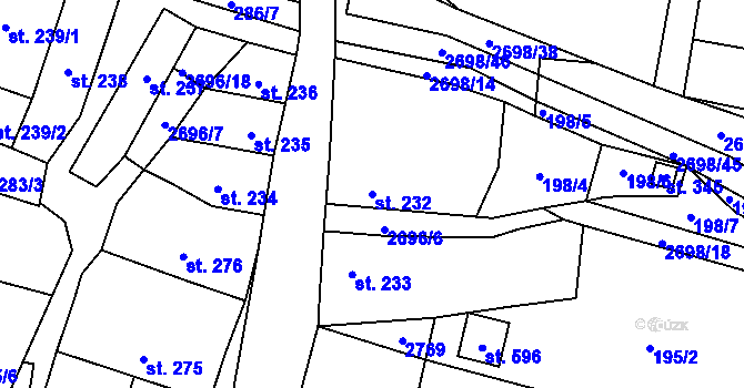 Parcela st. 232 v KÚ Hoštka, Katastrální mapa