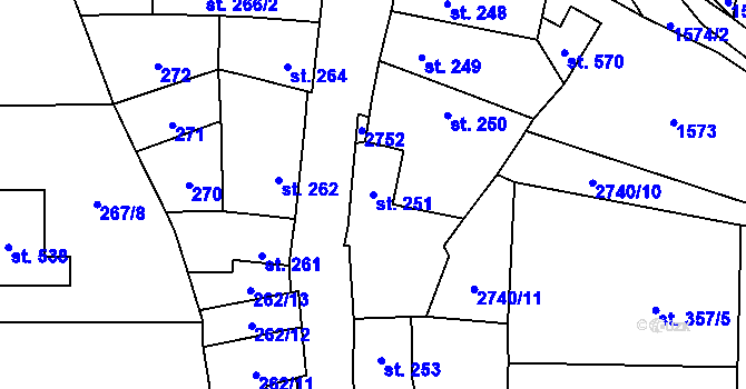 Parcela st. 251 v KÚ Hoštka, Katastrální mapa