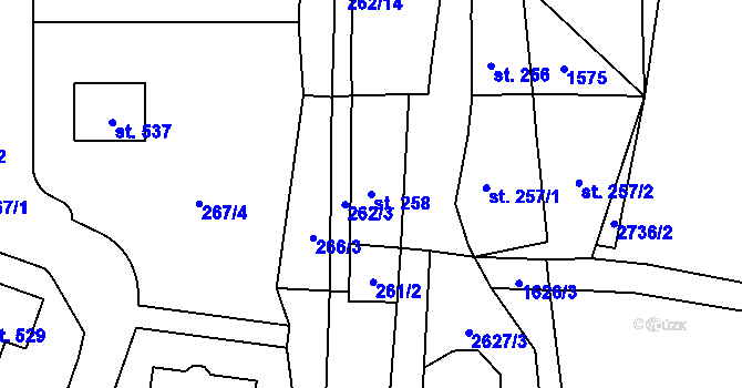 Parcela st. 258 v KÚ Hoštka, Katastrální mapa