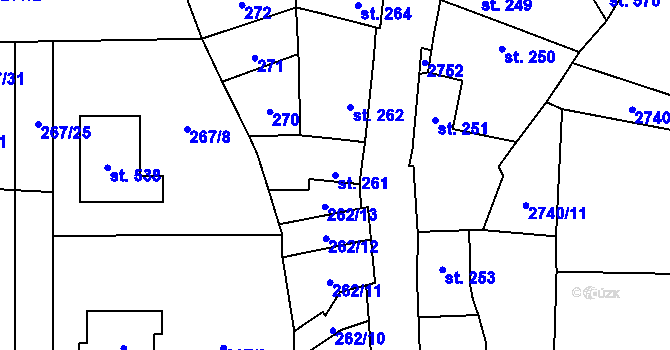 Parcela st. 261 v KÚ Hoštka, Katastrální mapa