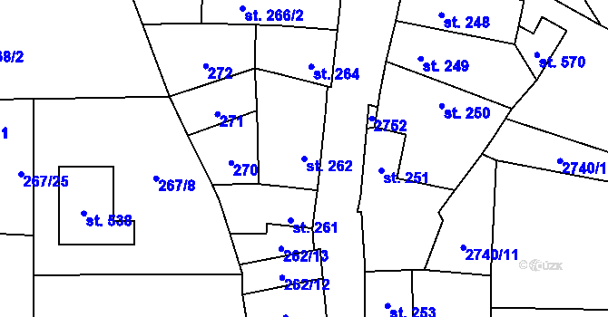 Parcela st. 262 v KÚ Hoštka, Katastrální mapa
