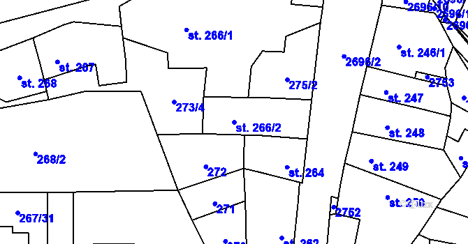 Parcela st. 266/2 v KÚ Hoštka, Katastrální mapa