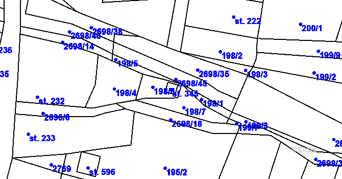 Parcela st. 345 v KÚ Hoštka, Katastrální mapa