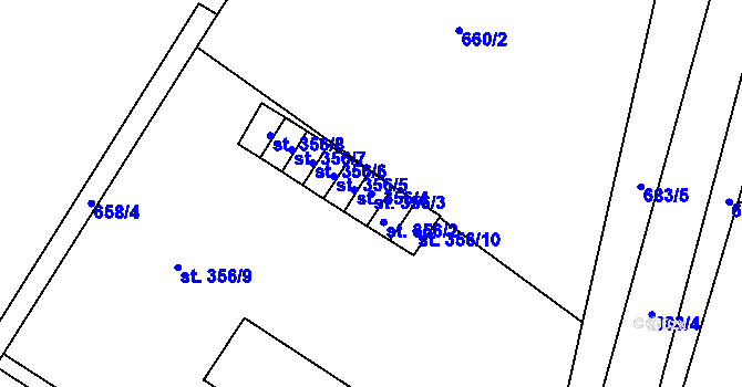 Parcela st. 356/3 v KÚ Hoštka, Katastrální mapa