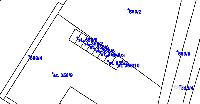 Parcela st. 356/4 v KÚ Hoštka, Katastrální mapa