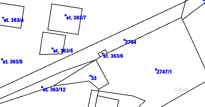 Parcela st. 363/6 v KÚ Hoštka, Katastrální mapa