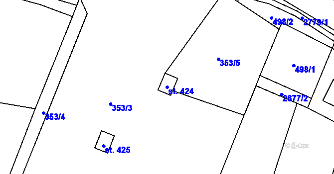 Parcela st. 424 v KÚ Hoštka, Katastrální mapa