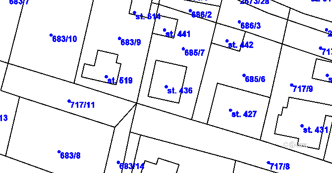 Parcela st. 436 v KÚ Hoštka, Katastrální mapa