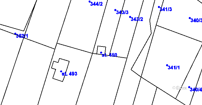 Parcela st. 450 v KÚ Hoštka, Katastrální mapa