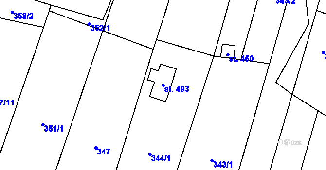 Parcela st. 493 v KÚ Hoštka, Katastrální mapa