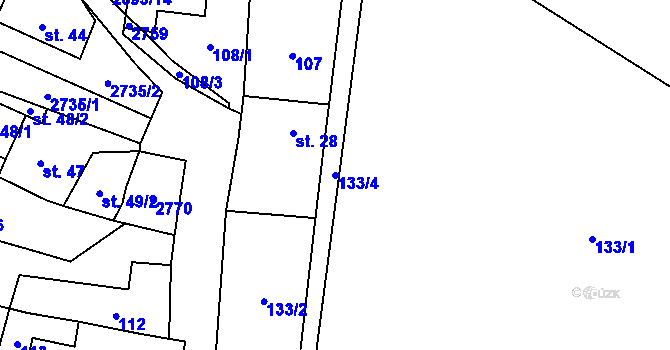 Parcela st. 133/4 v KÚ Hoštka, Katastrální mapa