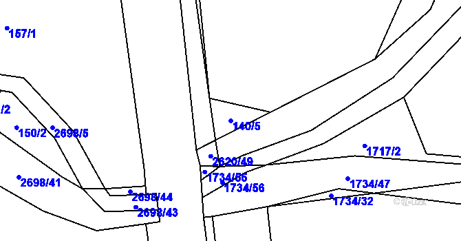 Parcela st. 140/5 v KÚ Hoštka, Katastrální mapa
