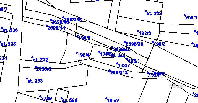 Parcela st. 198/6 v KÚ Hoštka, Katastrální mapa
