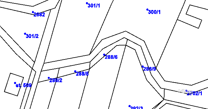 Parcela st. 288/6 v KÚ Hoštka, Katastrální mapa