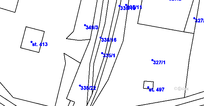 Parcela st. 335/1 v KÚ Hoštka, Katastrální mapa