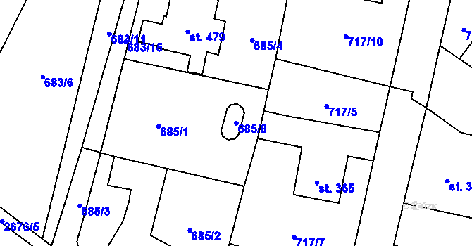 Parcela st. 685/8 v KÚ Hoštka, Katastrální mapa