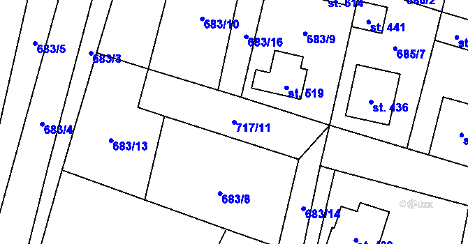 Parcela st. 717/11 v KÚ Hoštka, Katastrální mapa