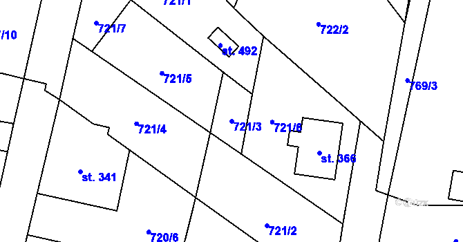 Parcela st. 721/3 v KÚ Hoštka, Katastrální mapa