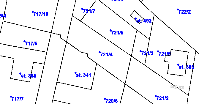 Parcela st. 721/4 v KÚ Hoštka, Katastrální mapa