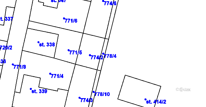 Parcela st. 778/4 v KÚ Hoštka, Katastrální mapa
