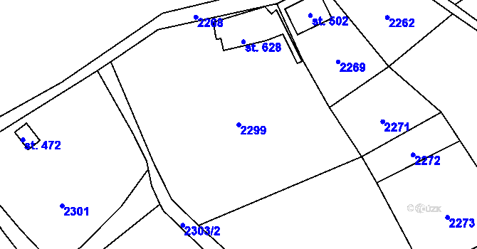 Parcela st. 2299 v KÚ Hoštka, Katastrální mapa