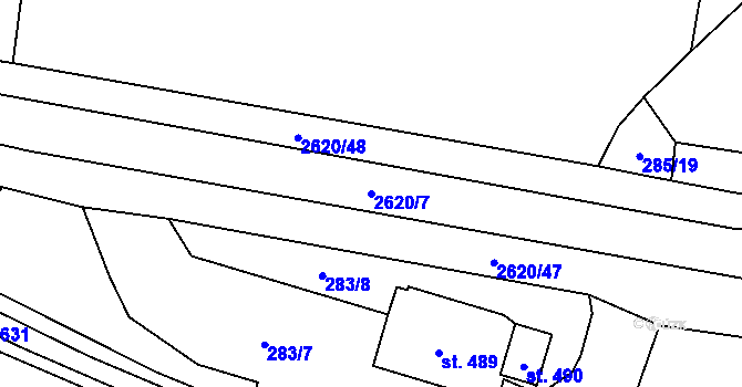 Parcela st. 2620/7 v KÚ Hoštka, Katastrální mapa