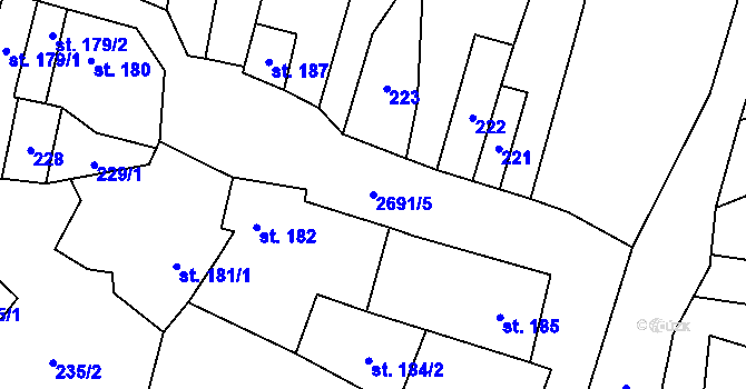 Parcela st. 2691/5 v KÚ Hoštka, Katastrální mapa