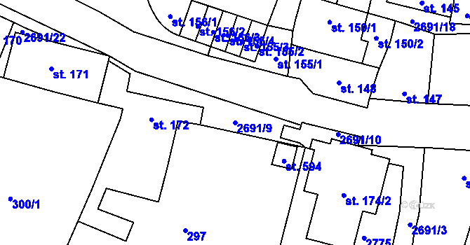 Parcela st. 2691/9 v KÚ Hoštka, Katastrální mapa