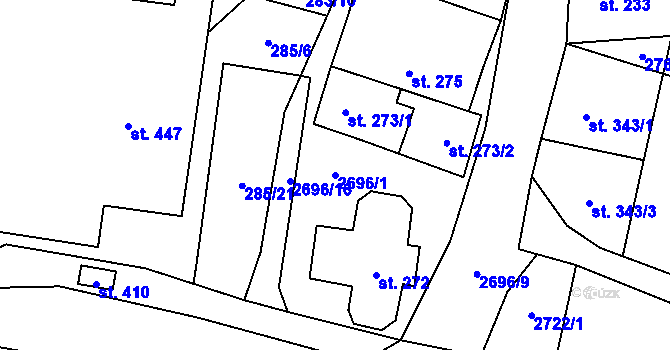 Parcela st. 2696/1 v KÚ Hoštka, Katastrální mapa