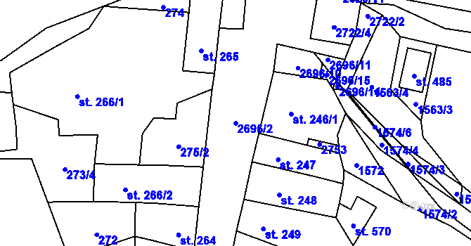 Parcela st. 2696/2 v KÚ Hoštka, Katastrální mapa