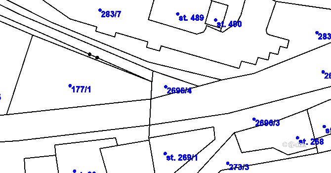 Parcela st. 2696/4 v KÚ Hoštka, Katastrální mapa