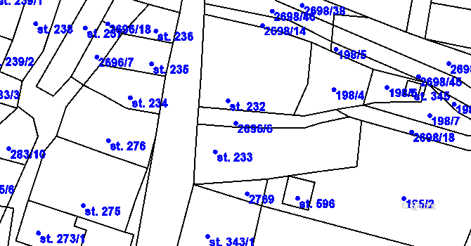 Parcela st. 2696/6 v KÚ Hoštka, Katastrální mapa
