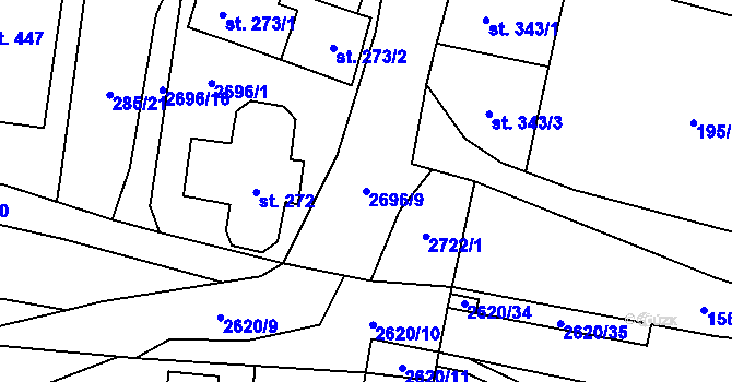 Parcela st. 2696/9 v KÚ Hoštka, Katastrální mapa