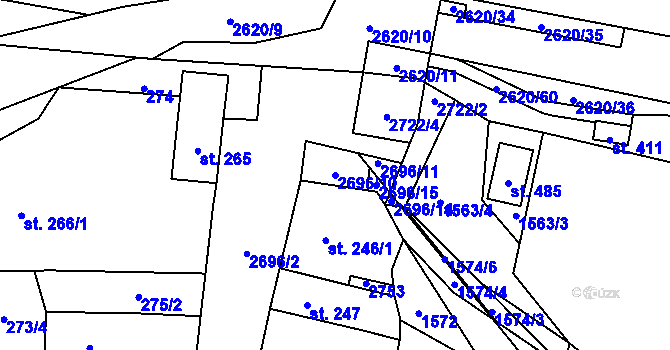 Parcela st. 2696/10 v KÚ Hoštka, Katastrální mapa