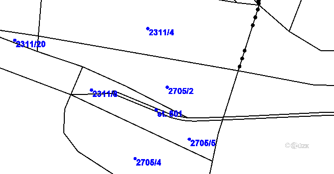 Parcela st. 2705/2 v KÚ Hoštka, Katastrální mapa