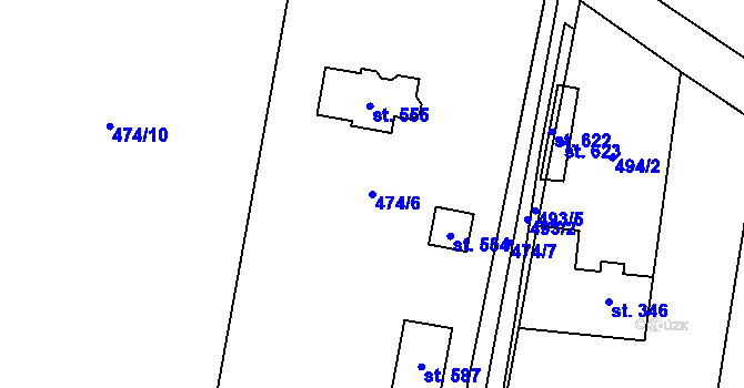 Parcela st. 474/6 v KÚ Hoštka, Katastrální mapa