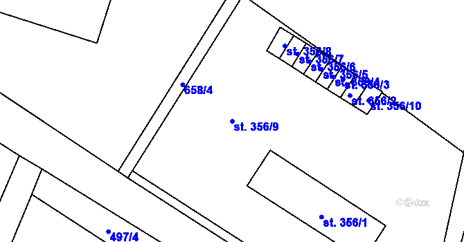 Parcela st. 356/9 v KÚ Hoštka, Katastrální mapa