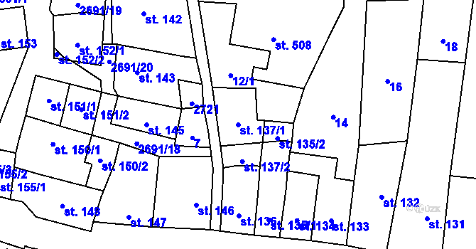 Parcela st. 137/1 v KÚ Hoštka, Katastrální mapa